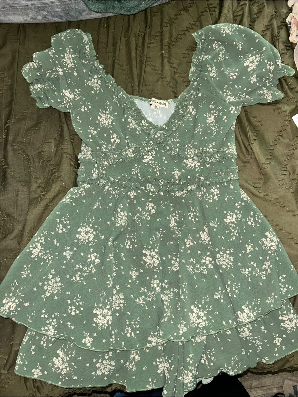 Women’s Green Floral Ruffle Romper